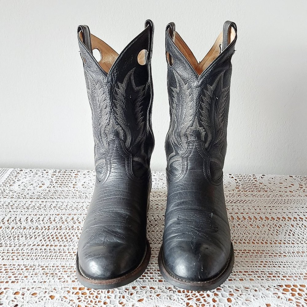 Brahma Western Boots Men's 8.5 EEE Vintage Bullhide Leather Embroidered Cowboy